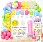 Fun to Be One Birthday Decorations, Pink Beach 1st Birthday Supplies with Backdrop, Balloon Garland, Boxes, Cake Topper for Girls Summer