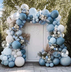 Dusty Blue White Balloon Arch - Double Stuffed Pastel Slate Baby Blue Matte White Latex Balloon Garland Kit for Wedding Baby Shower Birthday