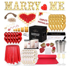 Marry Me Proposal Kit, Complete Engagement Decorations Set with LED Marquee Letters, Flameless Candles, Rose Petals, Red Carpet, Balloons