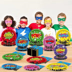 96Pcs Super Theme Hero Party Plates and Napkins Forks for Comic Heroes Birthday Decorations Hero's Action Sign Cityscape Buildings Tableware