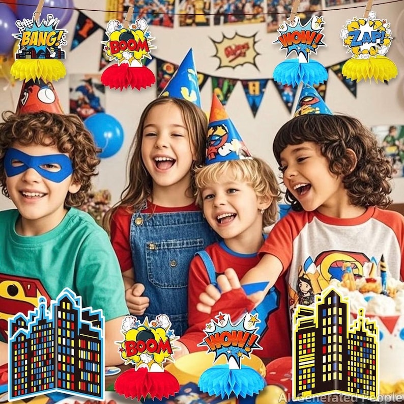 10 Pieces Hero Party Decoration, Hero Honeycomb Centerpieces 3D Table Topper Standing Decorations, Hero-Theme Party Supplies for Birthday
