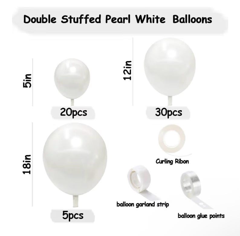 Pearl White Balloons Double Stuffed Latex Pastel White Balloon Garland Different Sizes 18/12/5in Cream Balloon Arch Kit for Wedding Bridal