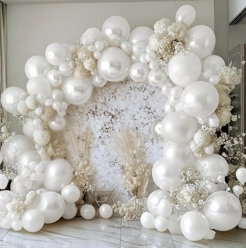 Pearl White Balloons Double Stuffed Latex Pastel White Balloon Garland Different Sizes 18/12/5in Cream Balloon Arch Kit for Wedding Bridal