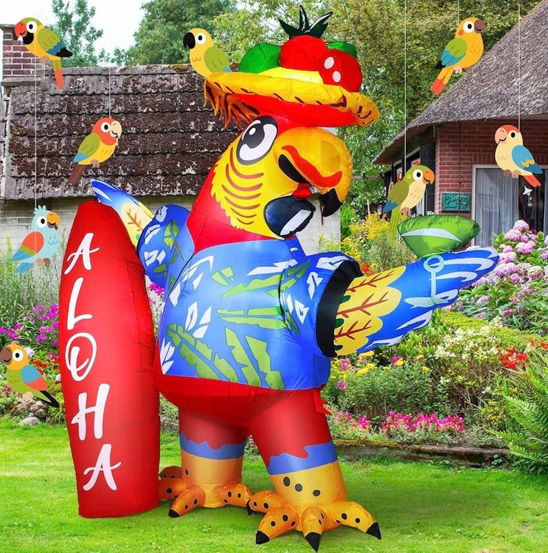 6.56x7.55ft Inflatable Parrot Decorations Tiki Inflatable Flying Parrot with LED Lights Aloha Jungle Animals Luau Hawaiian Tropical Party