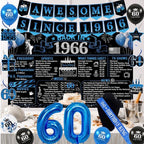 Back in 1966 Birthday Decorations for Men, 20PCS Black Blue 60th Birthday Party Supplies, Blue Back in 1966 Poster Banner, Sash, 60 Year Old