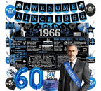Back in 1966 Birthday Decorations for Men, 20PCS Black Blue 60th Birthday Party Supplies, Blue Back in 1966 Poster Banner, Sash, 60 Year Old