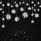 Silver Star Garland Party Decorations Kit 3D Stars Metallic Bunting Banner for Holiday Xmas Birthday Wedding Baby Shower Hanging Decorations