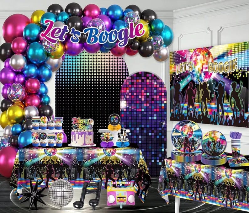 301pcs Disco Party Decorations for 70s, All-in-one 70s Party Decorations for 25 Guests, with No-DIY Banner Thick Plates and Disco Balloon