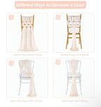 Champagne Chair Sashes Bows 16 Packs 8ft Long Chair Ribbons for Hotel Event Restaurant Banquet Party Chairs Decoration