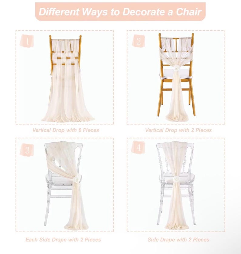Champagne Chair Sashes Bows 16 Packs 8ft Long Chair Ribbons for Hotel Event Restaurant Banquet Party Chairs Decoration
