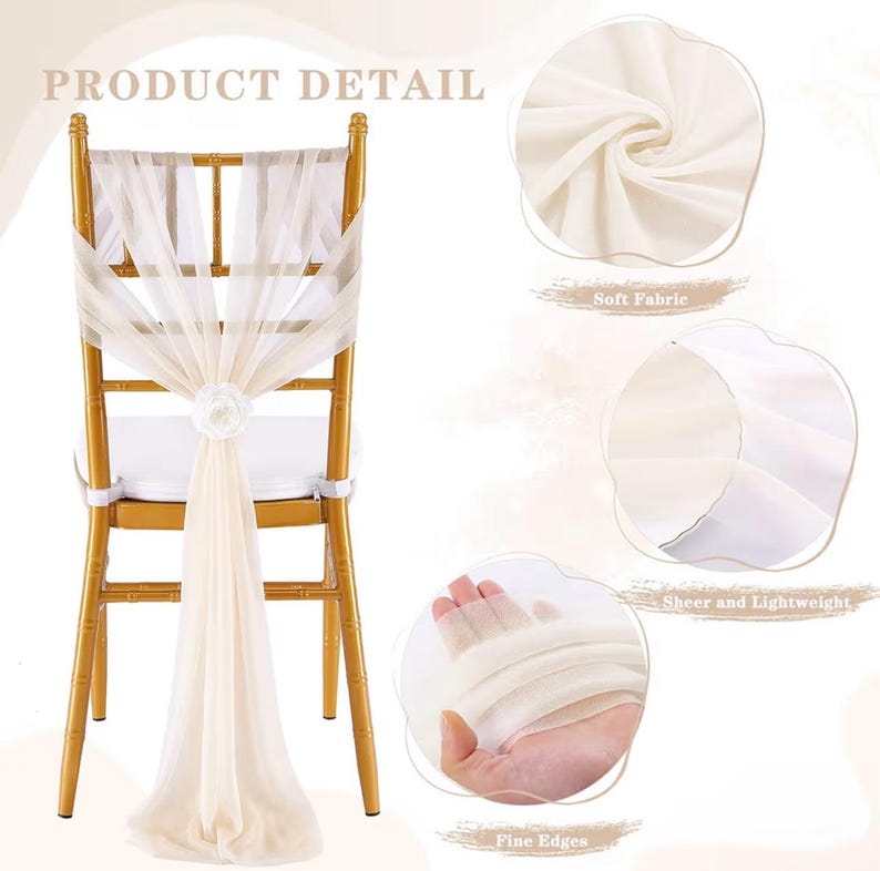 Champagne Chair Sashes Bows 16 Packs 8ft Long Chair Ribbons for Hotel Event Restaurant Banquet Party Chairs Decoration