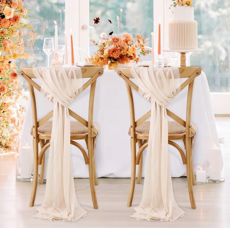 Champagne Chair Sashes Bows 16 Packs 8ft Long Chair Ribbons for Hotel Event Restaurant Banquet Party Chairs Decoration