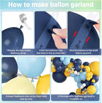 149Pcs Blue and Yellow Balloon Garland Kit Different Sizes 18 12 10 5Inch, 6Pcs 18” White Latex Balloons for Summer Tropical Lemon Party