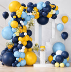 149Pcs Blue and Yellow Balloon Garland Kit Different Sizes 18 12 10 5Inch, 6Pcs 18” White Latex Balloons for Summer Tropical Lemon Party