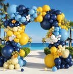149Pcs Blue and Yellow Balloon Garland Kit Different Sizes 18 12 10 5Inch, 6Pcs 18” White Latex Balloons for Summer Tropical Lemon Party