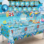 Pool Birthday Party Decorations - Plates,Napkins, Cups,Cutlery, Honeycomb Centerpieces,Banner, Hanging Swirls, Tablecloths,Toppers, Balloons