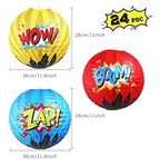 6 Pcs Hero Themed Party Decorations Fun Hero Paper Lanterns Hanging Comic Wow Zap Boom Lanterns for Adults Birthday Party Supplies