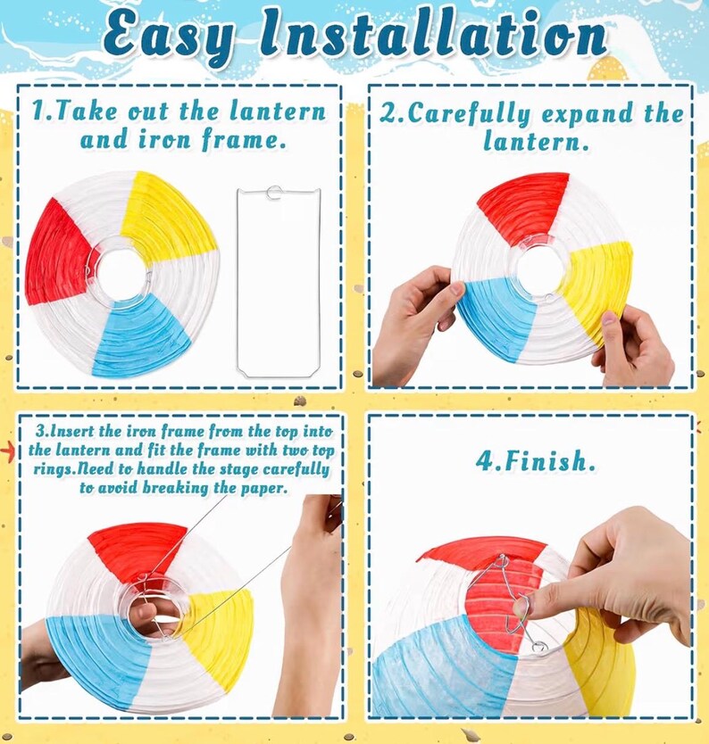 15PCS Pool Party Decorations Beach Ball Paper Lanterns - Summer Luau Hawaiian Themed Hanging Decor for Home Birthday Outdoor Indoor