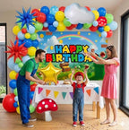 ALL-IN-1 Super Adventure Balloon Arch Kit with BONUS Mushroom, Cloud & Star Balloons for Bros Party Decorations - Red Blue Green Yellow