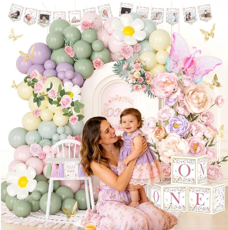 Wildflower 1st Birthday Decorations, 151 PCs Our Little Wildflower is Turning One Birthday Party Supplies with Balloon Boxes, Banners, Flora
