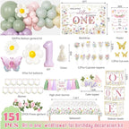 Wildflower 1st Birthday Decorations, 151 PCs Our Little Wildflower is Turning One Birthday Party Supplies with Balloon Boxes, Banners, Flora