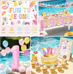 Fun to Be One Birthday Decorations, Pink Beach 1st Birthday Supplies with Backdrop, Balloon Garland, Boxes, Cake Topper for Girls Summer