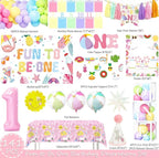 Fun to Be One Birthday Decorations, Pink Beach 1st Birthday Supplies with Backdrop, Balloon Garland, Boxes, Cake Topper for Girls Summer