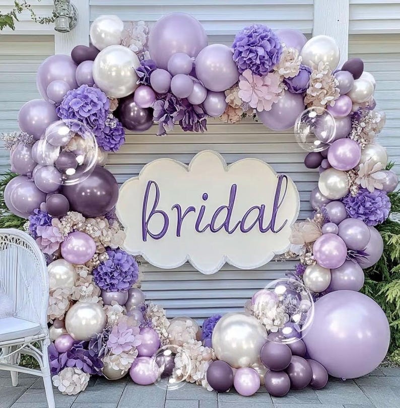 Purple White Balloon Garland Double Stuffed Light White Lilac Balloons Pearl Balloon Arch Kit For Lavender Fairy Birthday Baby Shower Weddin