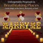 Marry Me Proposal Kit, Complete Engagement Decorations Set with LED Marquee Letters, Flameless Candles, Rose Petals, Red Carpet, Balloons