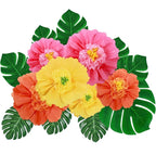 40 Pack Tropical Party Decorations Supplies Large Tissue Paper Hibiscus Flowers Faux Palm Leaves Set for Hawaiian Luau,Safari,Mexican Fiesta