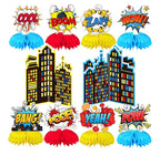 10 Pieces Hero Party Decoration, Hero Honeycomb Centerpieces 3D Table Topper Standing Decorations, Hero-Theme Party Supplies for Birthday