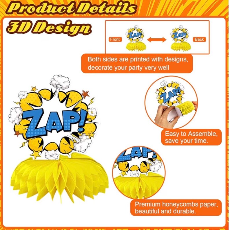 10 Pieces Hero Party Decoration, Hero Honeycomb Centerpieces 3D Table Topper Standing Decorations, Hero-Theme Party Supplies for Birthday