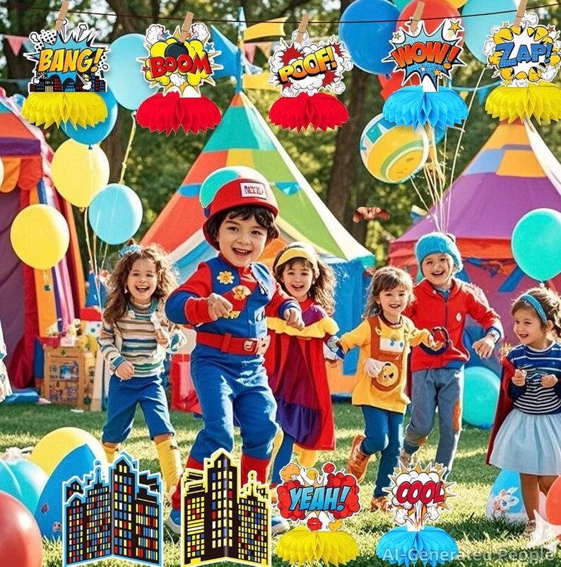 10 Pieces Hero Party Decoration, Hero Honeycomb Centerpieces 3D Table Topper Standing Decorations, Hero-Theme Party Supplies for Birthday