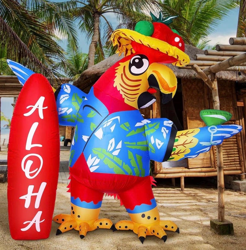 6.56x7.55ft Inflatable Parrot Decorations Tiki Inflatable Flying Parrot with LED Lights Aloha Jungle Animals Luau Hawaiian Tropical Party