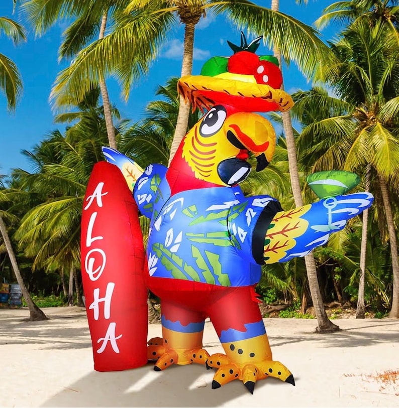 6.56x7.55ft Inflatable Parrot Decorations Tiki Inflatable Flying Parrot with LED Lights Aloha Jungle Animals Luau Hawaiian Tropical Party