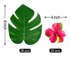 Tropical Luau Party Garland, Hibiscus Flowers Palm Leaves Banner, Hawaiian Beach Party Decor, Summer Pool Party Tiki Aloha Decorations,60pcs