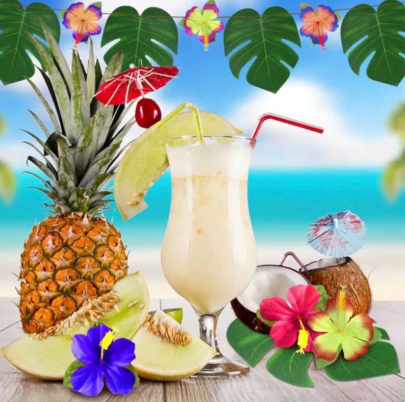 Tropical Luau Party Garland, Hibiscus Flowers Palm Leaves Banner, Hawaiian Beach Party Decor, Summer Pool Party Tiki Aloha Decorations,60pcs