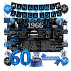 Back in 1966 Birthday Decorations for Men, 20PCS Black Blue 60th Birthday Party Supplies, Blue Back in 1966 Poster Banner, Sash, 60 Year Old