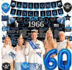 Back in 1966 Birthday Decorations for Men, 20PCS Black Blue 60th Birthday Party Supplies, Blue Back in 1966 Poster Banner, Sash, 60 Year Old