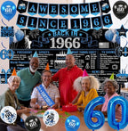 Back in 1966 Birthday Decorations for Men, 20PCS Black Blue 60th Birthday Party Supplies, Blue Back in 1966 Poster Banner, Sash, 60 Year Old