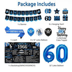 Back in 1966 Birthday Decorations for Men, 20PCS Black Blue 60th Birthday Party Supplies, Blue Back in 1966 Poster Banner, Sash, 60 Year Old