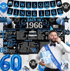 Back in 1966 Birthday Decorations for Men, 20PCS Black Blue 60th Birthday Party Supplies, Blue Back in 1966 Poster Banner, Sash, 60 Year Old