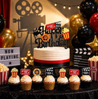 Movie Night Party Decorations,Movie Themed Party Supplies with Napkins Plates Cups Tablecloth,Now Showing Banner Backdrop for Birthday
