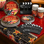 Movie Night Party Decorations,Movie Themed Party Supplies with Napkins Plates Cups Tablecloth,Now Showing Banner Backdrop for Birthday