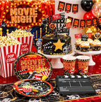 Movie Night Party Decorations,Movie Themed Party Supplies with Napkins Plates Cups Tablecloth,Now Showing Banner Backdrop for Birthday