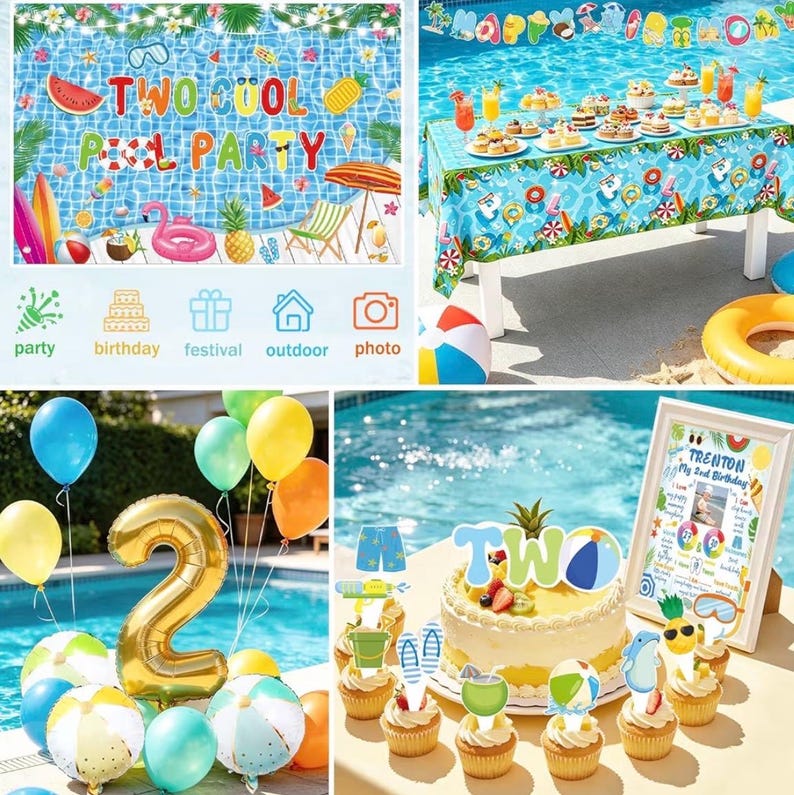 Pool Party Decorations, Two the Pool Party Decorations, 2nd Birthday Supplies with Two Cool Backdrop,Balloon Garland, Boxes for Summer Beach