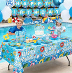Pool Birthday Party Decorations - Plates,Napkins, Cups,Cutlery, Honeycomb Centerpieces,Banner, Hanging Swirls, Tablecloths,Toppers, Balloons