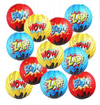 6 Pcs Hero Themed Party Decorations Fun Hero Paper Lanterns Hanging Comic Wow Zap Boom Lanterns for Adults Birthday Party Supplies
