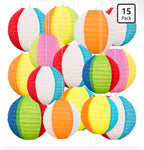 15PCS Pool Party Decorations Beach Ball Paper Lanterns - Summer Luau Hawaiian Themed Hanging Decor for Home Birthday Outdoor Indoor