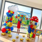 ALL-IN-1 Super Adventure Balloon Arch Kit with BONUS Mushroom, Cloud & Star Balloons for Bros Party Decorations - Red Blue Green Yellow